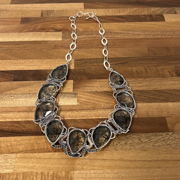 Vintage statement sterling necklace with glass - Picture 7 of 11